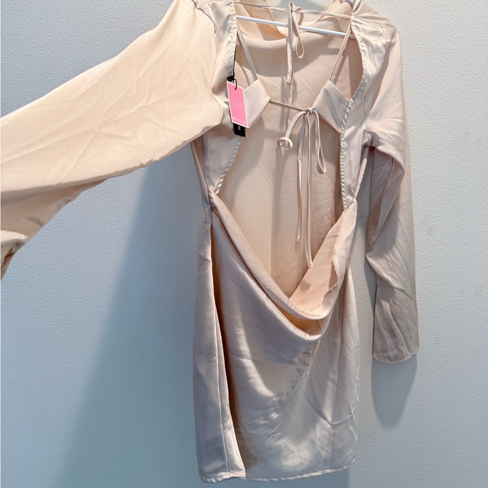 PrettyLittleThing Cream Backless Dress.